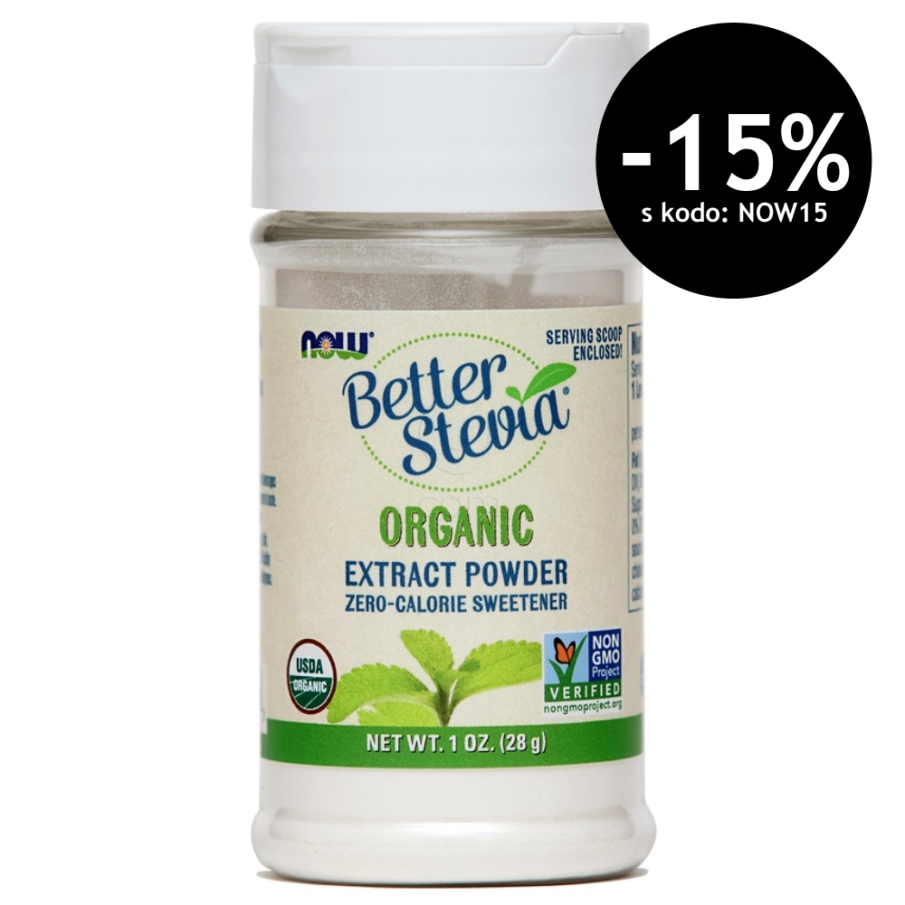 Stevia NOW, 100 % steviol glikozid v prahu (28 g)